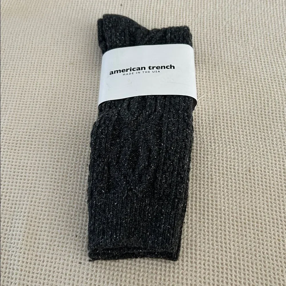 American Trench Wool and Silk Cable Knit Sock, Charcoal, size 6-10, NWT